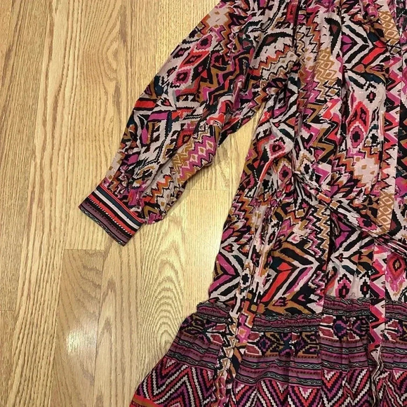 Zara Button Up Tie Waist Colorful‎ Long Sleeve Dress Size Medium - Picture 9 of 9